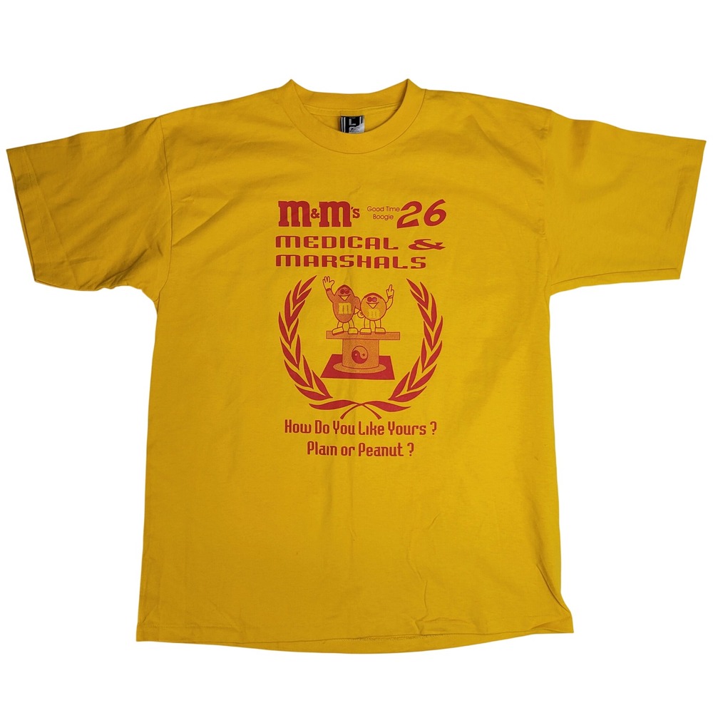 Vintage M&Ms Medical Marshals Good Time Boogie 26 Graphic T Shirt‎ Yellow Large